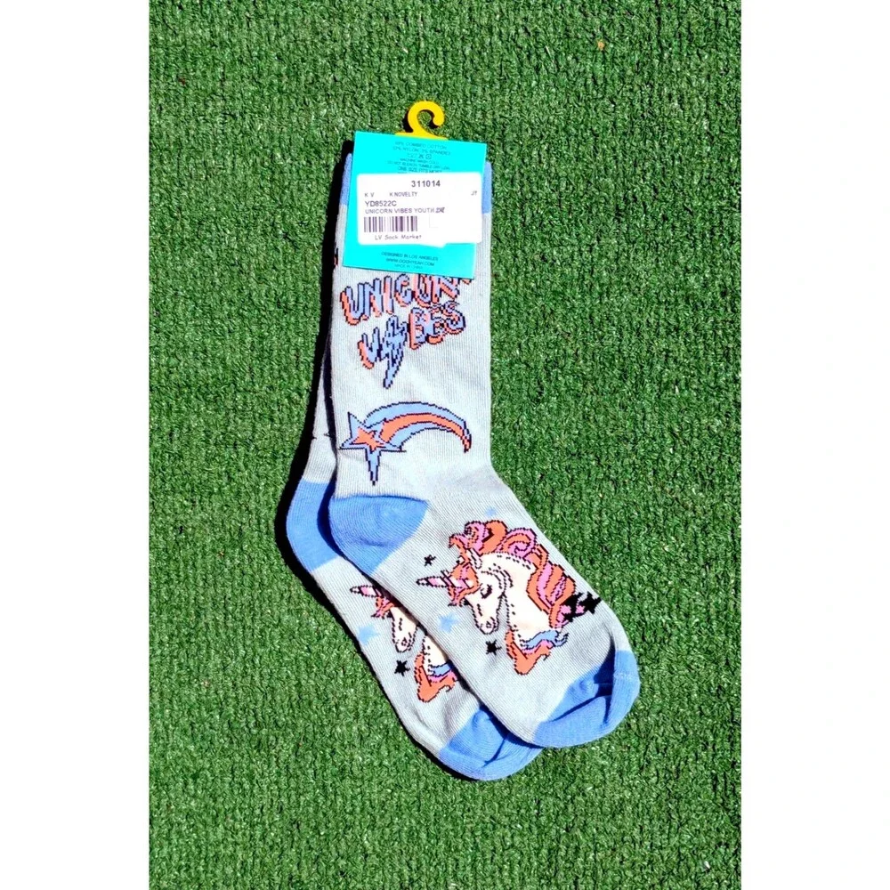 Oooh Yeah! Youth OSFM Unicorn Vibes Shooting Star Combed Cotton Crew Sock NIP